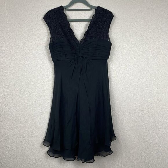 Donna Ricco Black Silk Lace Tiered Dress Chiffon Babydoll LBD Sz 4 - Picture 2 of 12
